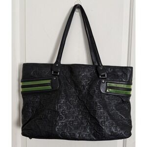 L.A.M.B. Gwen Stefani Leather Embossed Large Tote Bag Purse Satchel Black/Green